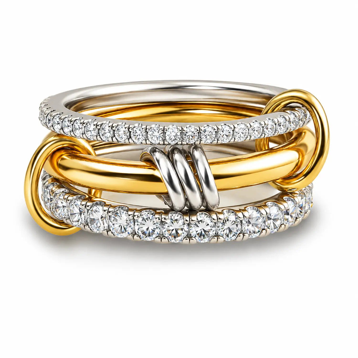 Stackable Rings for Women Non Tarnish,Dainty 18k Gold Plated CZ Cubic Zirconia Rings,Gold Rings Set,Multi-Link Connected Rings