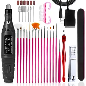 Electric Nail Drill Machine Salo Set Professional Acrylic Nail Kit with Replaceable Drill Heads & Art Brushes for Gel Polish Manicure Tool Kit Red