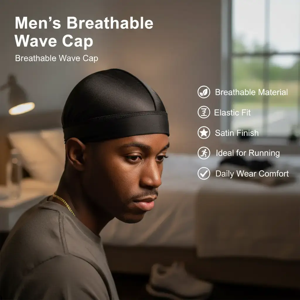 Men's Solid Color Wave Cap, Simple Breathable Elastic Head Wrap for Men, Satin Fashionable Head Wrap for Running, Fitness, Suitable for Men's Daily Use, Fitted Hats Minimalist Headwear