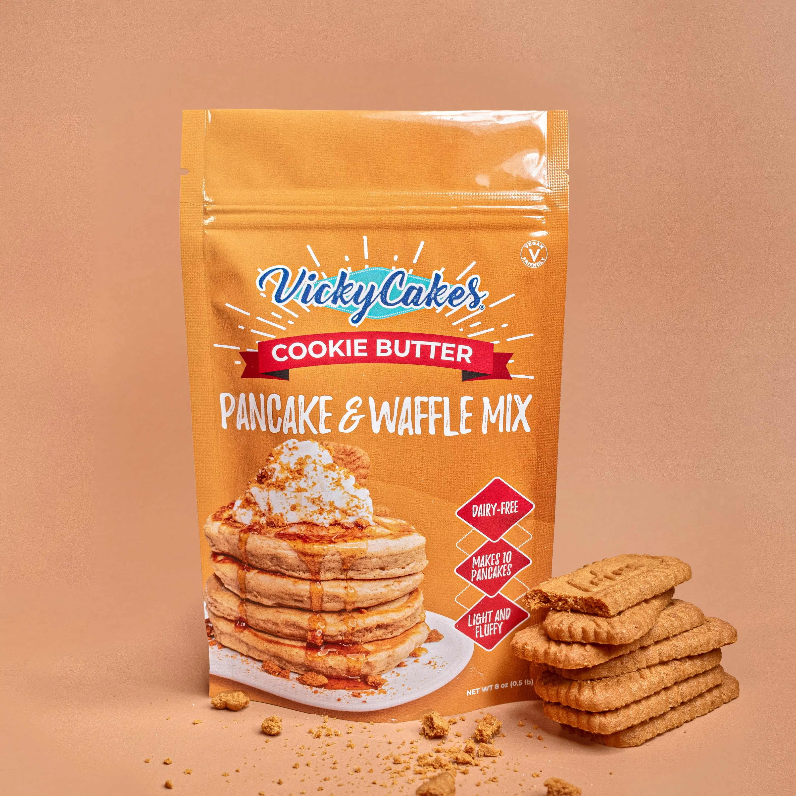 Vicky Cakes Cookie Butter Biscoff Pancake and Waffle Mix | Vegan Friendly, Dairy Free, Egg Free