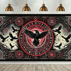 1pc 2D Flat Mystical Raven Polyester Home Textile Tapestry - Occult Symbols, Black Crows, Red Accents Decoration Items, Household Items Decor - Witchy Birthday Gift, Wall Room Backdrop for Home Supplies