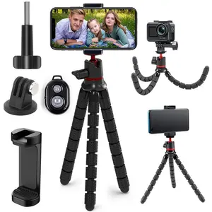 360 Rotation Flexible Octopus Tripod with Wireless Remote & Clip for iPhone Smartphone DSLR Sports Action Camera Cell Phone Stand for Video Recording