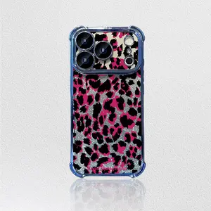 Pink Leopard Glitter iPhone Case for iPhone 13 14 15 16 17 Pro Max, Y2K Cheetah Print Shockproof Clear Phone Cover for GirlsHot Pink Leopard Print = Instant Main Character Energy ZZR071