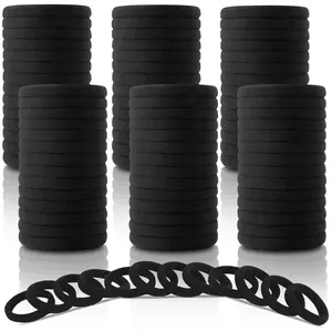 120PCS Black Hair Ties for Women Girls, Elastic Ponytail Holders, Cotton Seamless Hair Bands, No Damage for Thick Hair, 1.8 Inch in Diameter (Black)