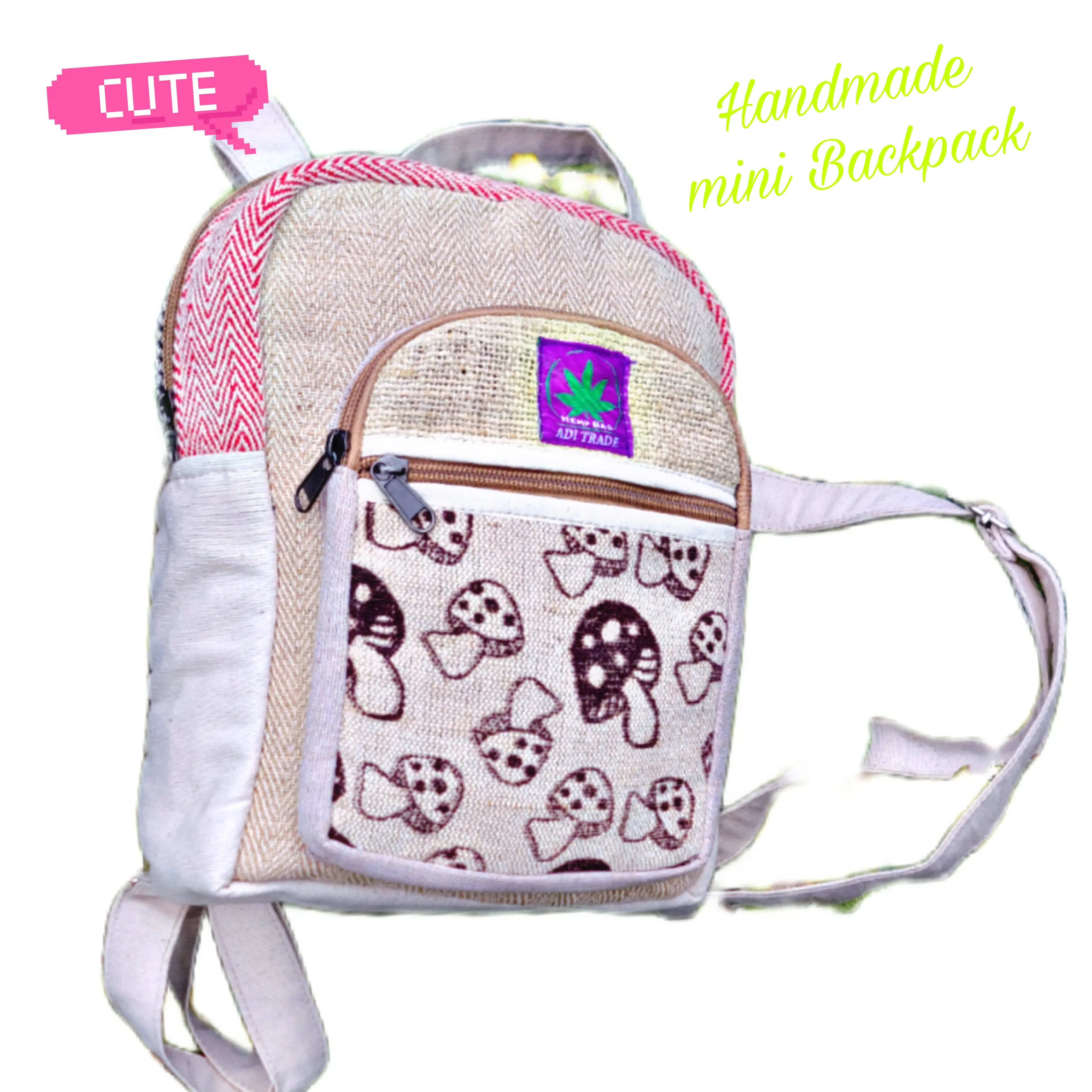 Heml Handmade Natural backpack, eco-friendly handmade stylish unisex casual & very useful for  Hiking, Traveling and many more (Mushroom printed)