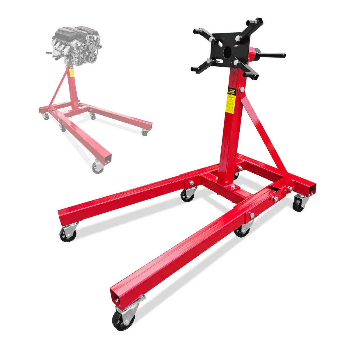 2000LBS Capacity Heavy Duty Engine Stand, 360 Degree Rotating Engine Run Stand with 6 Casters & Foldable Frame, Motorcycle Engine Support Stand, Mobile Auto Repair Vehicle Maintenance Stand for Garage Workshop, Red