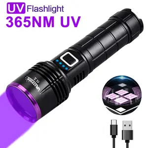 VASTFIRE 30W 365nm LED UV Black Aluminum Alloy Flashlight - Quad-Core UV Lamp, Rechargeable 3000mAh Large Battery, IP55 Waterproof, Portable for Mineral Detection, Cat Urine Pet Stain Detection