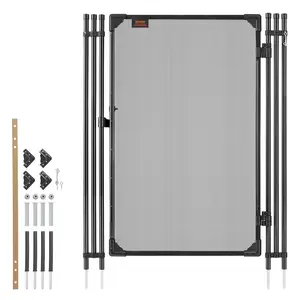 VEVOR Pool Fence Gate, 4 x 2.5 ft Inground Swimming Pool Fences Gate, Outdoor Security Fencing Door Kit with Metal Latch, 352 gsm Teslin PVC Mesh, Round Tube, Lockable and Easy Installation, Black