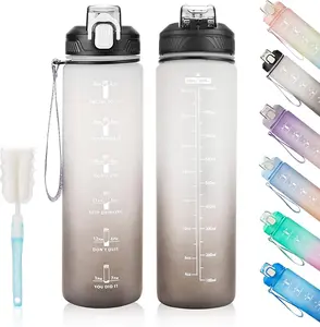 Motivational Water Bottle with Time Marker- 32oz Water Bottles with Times to Drink, Leakproof & BPA Free Sports Water Bottle with Straw & Carry Strap for Fitness, Gym, and Outdoor Sports Drinkware Drinkware Portable