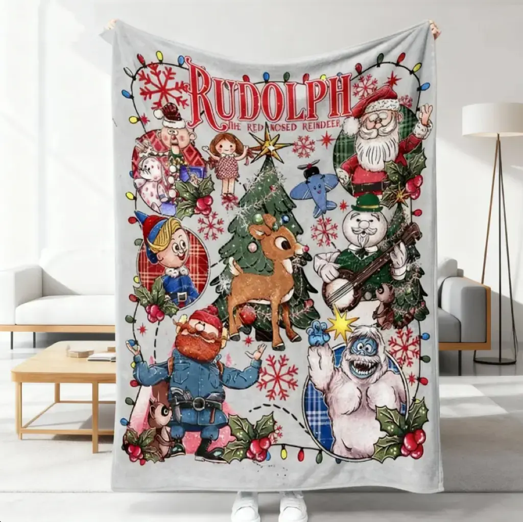 Rudolph the Red - Nosed Reindeer Christmas - Themed Blanket Sofa Binging Throw, AC Home Blanket, Outdoor Picnic Vibe For Christmas party decor, winter family movie nights, New Year gathering decor Ideal for