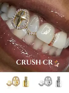CRUSH CR 1pc 18K Gold Plated Copper Cross CZ Tooth Cap Grillz – Faithful Hip-Hop Jewelry for Female, Black Women, Girls, Men & Boys. Perfect for Parties, Church Events, Halloween & Gifts! Spiritual Bling Accessory Perfect for Birthday Party, Night Out