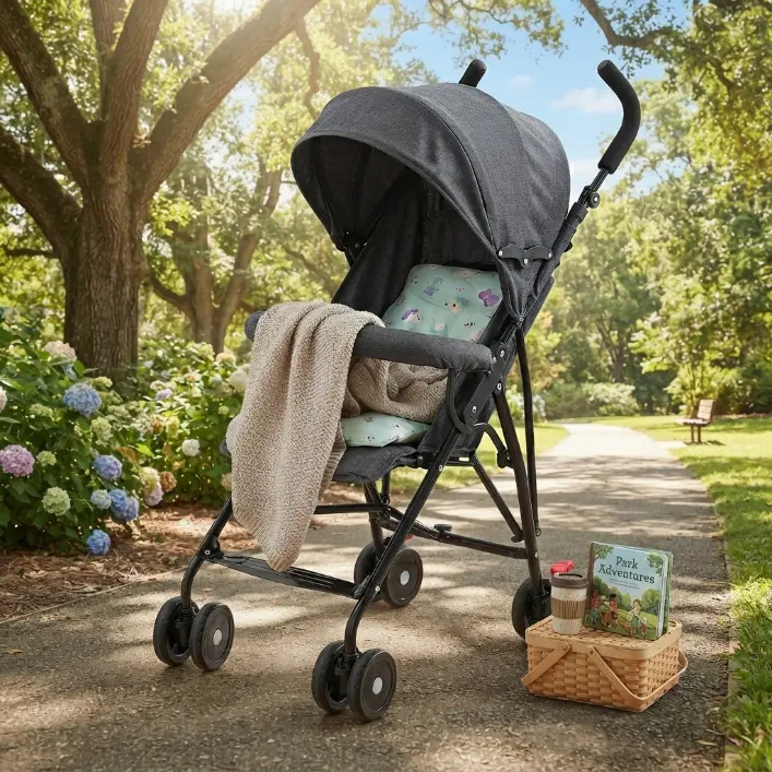Full Size Lightweight Baby Stroller - Steel Frame, Compact Folding, Multiple Tilt Positions, Sun Shade, Padded Seat, Storage Space - Convenient for Infants