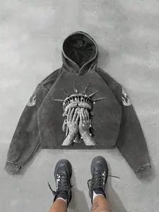 Free Declaration Hoodie, Cotton Washed Vintage Style, Religious Faith Graphic Print, Oversized Drop Shoulder Cut, Streetwear for Fall Winter, Sweatshirts