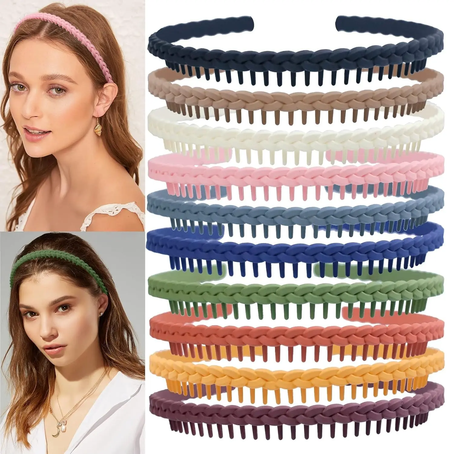 10 PCS Colorful Fashion Effortless Plastic Headbands with Teeth No Slip Comb Hair Bands for Women, Men, Teen Girls
