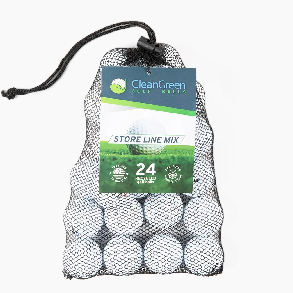 Clean Green Golf Balls 24 Store Line Recycled Golf Balls Mix - Includes Low End Brands and Mesh Reusable Bag