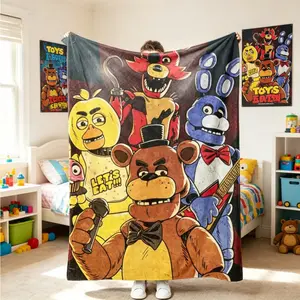 FNAF Plush Throw Flannel Blanket, Soft Fleece Lightweight Cozy Fuzzy Warm Blanket for Adults Kids, Bed Sofa Couch Nap Camping, Machine Washable Christmas Gift