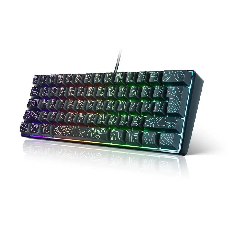 Wired 61 Key Gaming Keyboard, Mini  RGB Backlit Keyboard, 25-Key Anti-Ghosting Compact Mechanical Feel Keyboard, Ultra Portable Small Keyboard for PC, Mac, Laptop, Gamer Setup, Black Outline Keycaps