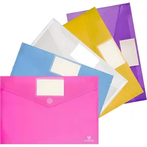 5 Pack Plastic Envelopes File Folders for Documents A4/US Letter Size Poly Folders with Label Pocket for School Office & Home 5 Assorted Colors