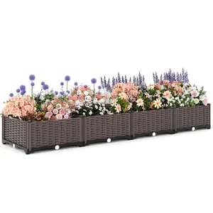 63"x16"x8" Large Outdoor Raised Planter Box, Self-Watering Rectangular Garden Bed with Drainage Plug, Deep Elevated Planter for Patio, Balcony, Deck