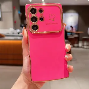 Luxurious Fuchsia Heart Design Phone Case for S24/s25 Ultra, Protective Case for Samsung S23 Ultra and Galaxy S22+, Stylish Accessory for Girls, Protection, Cover, Casing, Protector, Smartphone, Cellphone