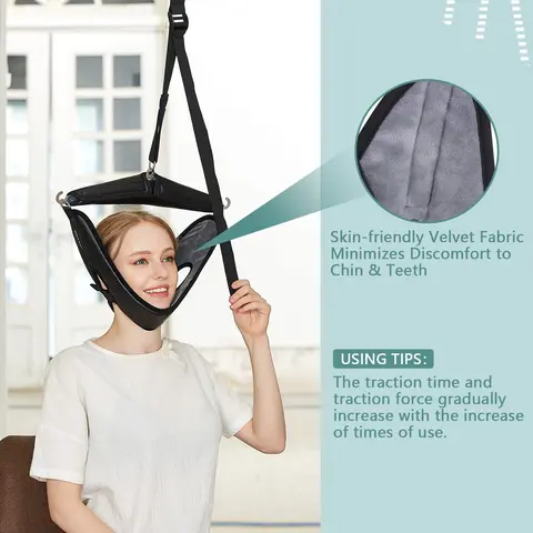 Adjustable Nylon Neck Support Brace - Travel-Ready Handle, Comfortable Contact, Lightweight, Ergonomic Design, Gentle Stretching, Portable, Shoulder Relaxer, Muscle Relaxation, Neck Strain Relief, Home & Office Protective Gear