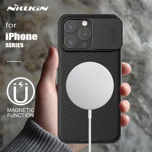 for iPhone 16 15 13 12 Pro Max 14 Plus Case Nillkin Camshield Slide Camera Phone Cases for Magsafe Magnetic Heavy Duty Back Cover Matte Protective Case