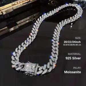 8mm Moissanite Hip Hop Cuban Necklace, S925 925 Silvery Plated Men's Necklace, 20/22/24 Inch, Moissanite Jewelry, Banquet/Party/Dinner High-End Accessory, Suitable for Parties | Weddings | Birthdays | Dates | Valentine's Day Gifts | Daily Wear |