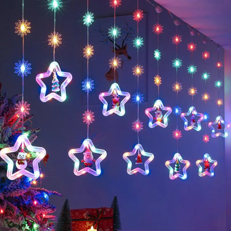 Christmas Window Lights, Christmas Curtain Lights USB 9.8 Feet Novelty String Lights, Hanging Mini Santa Figurine Decorations, LED Star Light