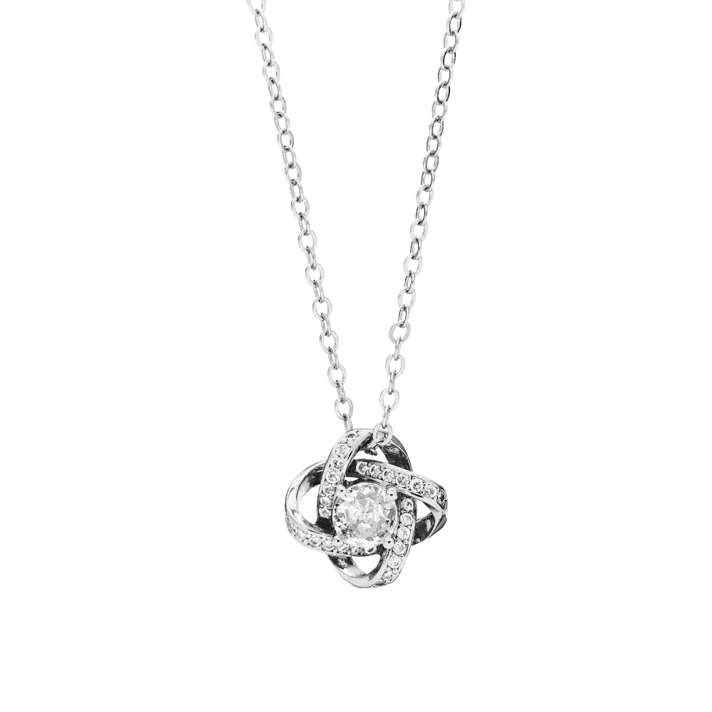 Arria Premium White Gold Tone Cubic Zirconia Love Knot Pendant Necklace
