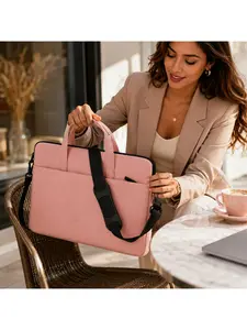 Blush Pink Laptop Shoulder Bag, Slim Protective Notebook Case with Smooth Zip, Dual Handles and Adjustable Black Strap, Cute Office Briefcase for Tablet, Files, Mouse, Cable, College, Business Trip and Daily Carry, Holiday Gift for Wife Mom Girlfriend