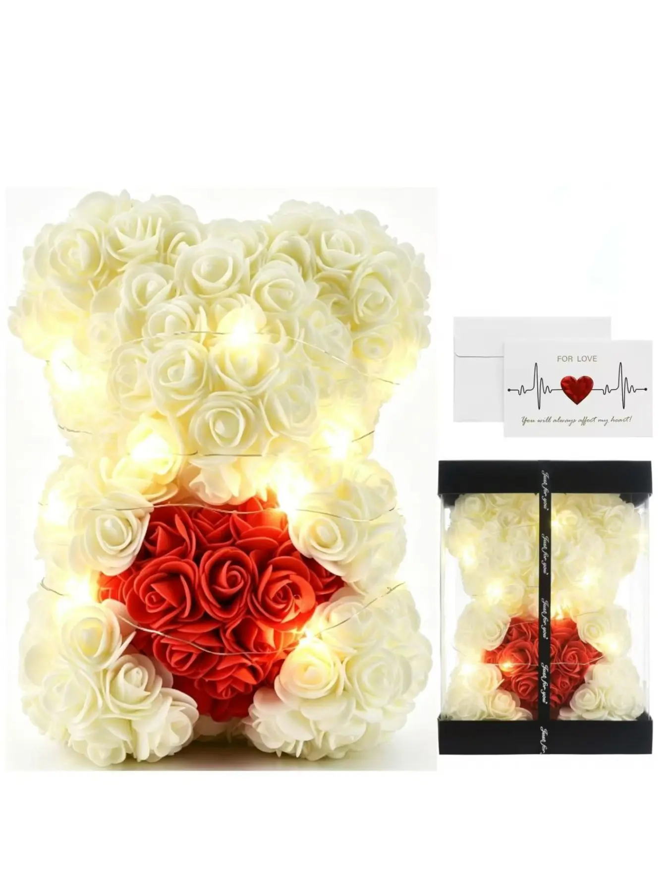 Creative Pe Rose Flower Bear Gift Box, Halloween Decoration, Christmas Ornament, Valentine's Day Present, Realistic Foam Flower Display