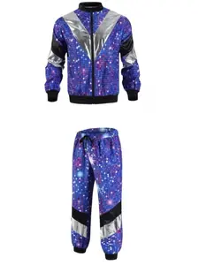 80s Disco Jogger Set Retro Blue Jacket and Pants Carnival Party Outfit Vintage Style
