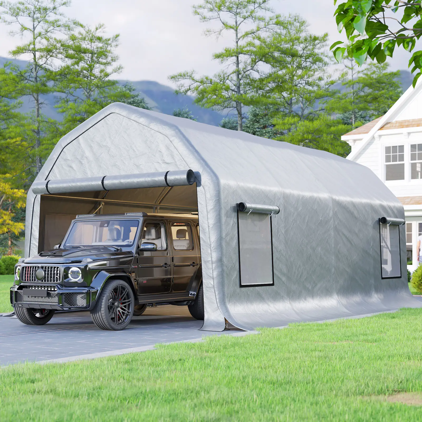 【Ships in 2 Boxes】AMERLIFE Carport 12x24FT Heavy Duty Portable Garage, Carport Canopy with Roll-Up Ventilated Windows, Waterproof Canopy for Car, Truck, Boat, Party, Silver