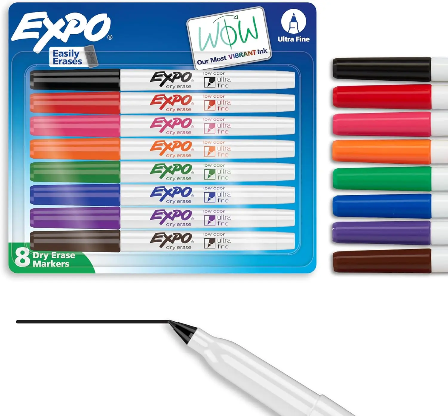 EXPO Dry Erase Markers, Low Odor Ink, Assorted Colors, Ultra Fine Tip, 8-Count Office & Art Supplies for All Ages - Whiteboard, Organization Use