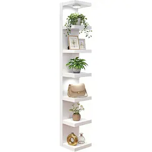 Wall Shelf Unit 7 Tier White Wall Mounted Lack Shelf with LED Lights for Home Decor Organizer