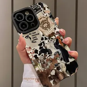 Vintage Cow Pattern Phone Case Protector, Shockproof Phone Protective Cover, Phone Accessory Compatible with iPhone 16 15 14 13 12 11 Plus Pro Max, Casing, Phone Decoration