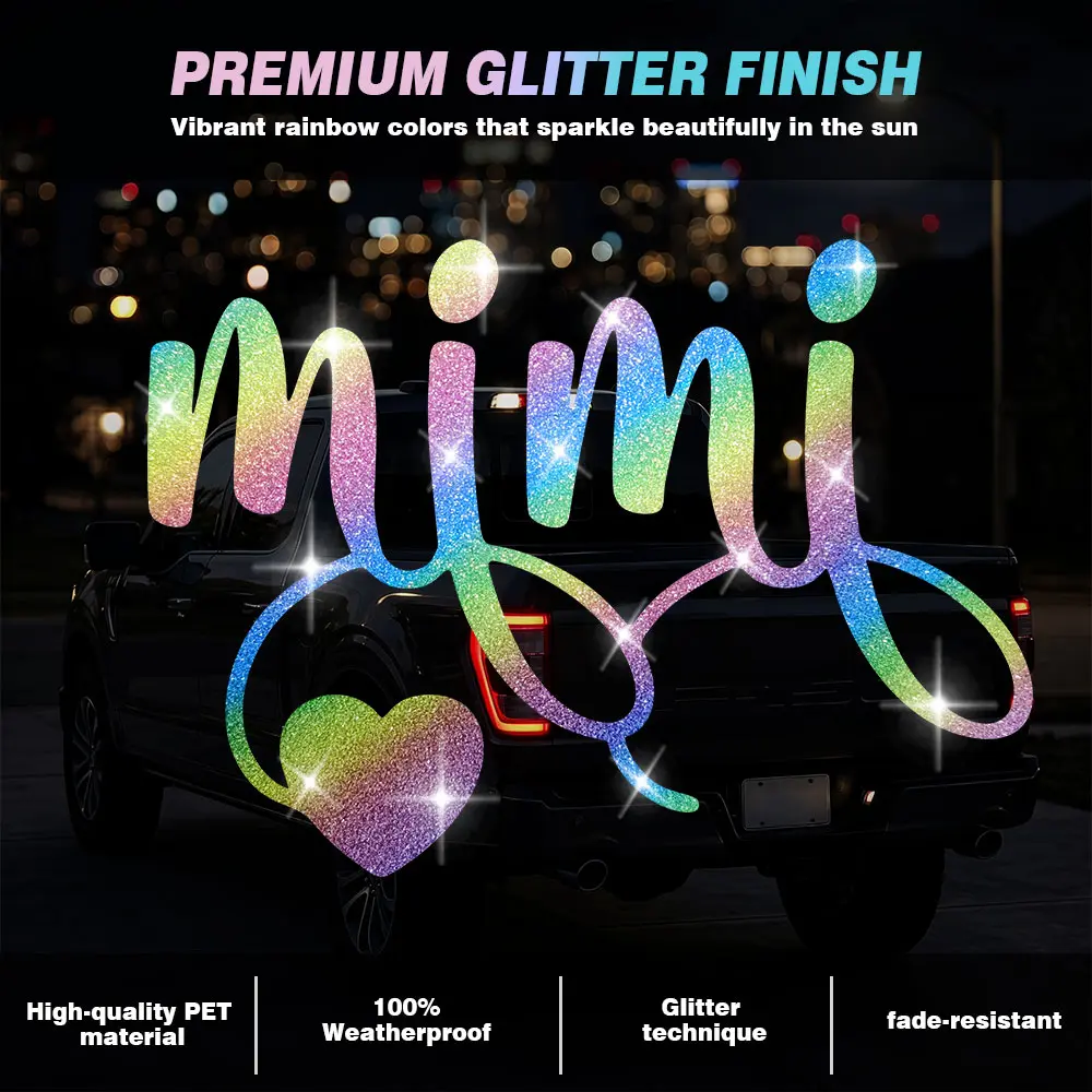 Sparkly Rainbow Mimi Car , Premium Glitter Finish Grandma Heart Decal for Auto Bumper Window, Fade-Resistant PET Sun Sparkle Exterior Accessories Decor for Women Girls Truck SUV RV Laptop Luggage Decals Gift sticker motorcycle driver pride drive pink summ