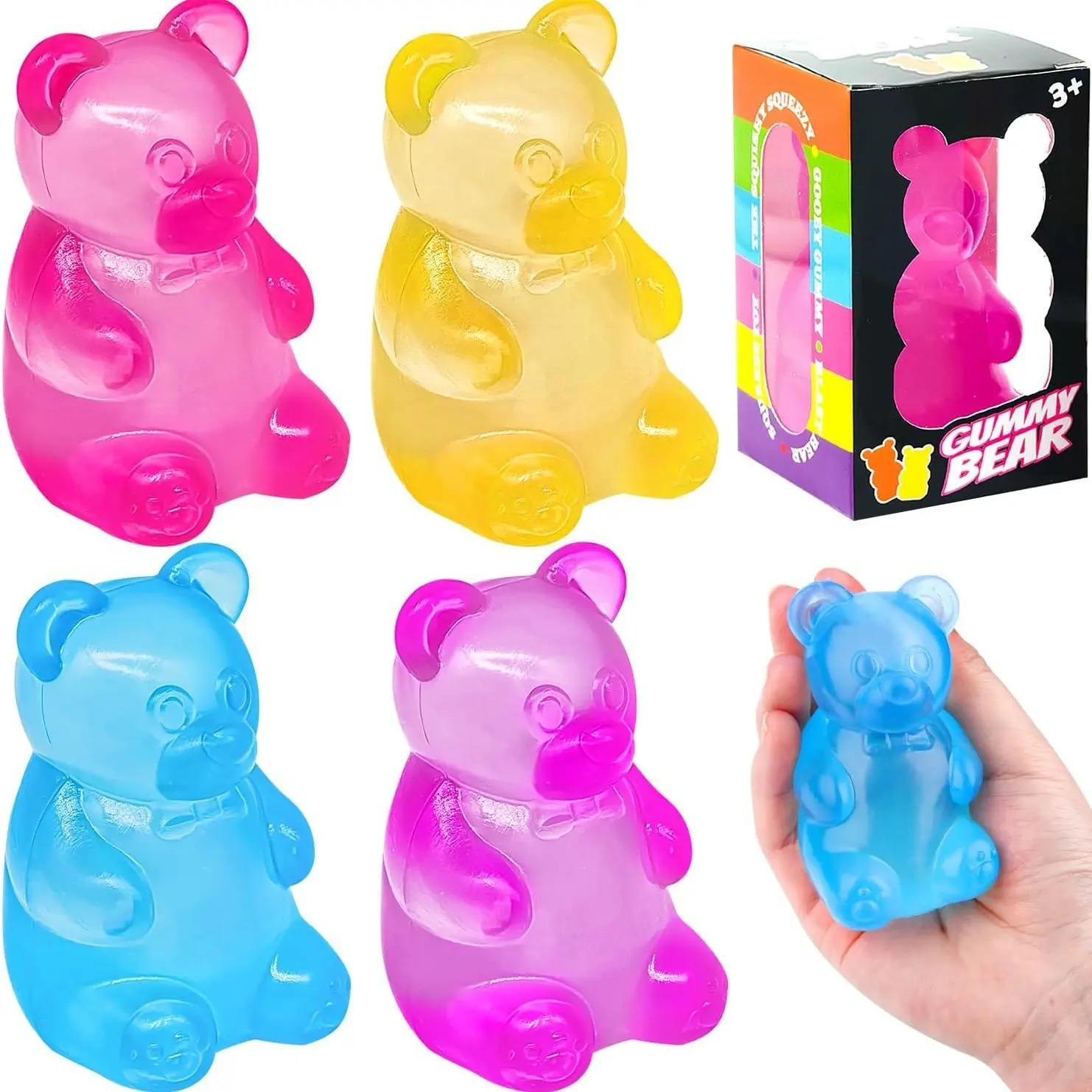 Gummy Bear Squeeze Balls, 4 Pcs Sensory Fidget Toys with Jelly-Like Filling, Stress Relief Toys for Kids & Adults, Ideal Birthday Gifts & Gift Bag Stuffers