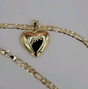 heart LOVE locket necklace with figaro chain gold-plated