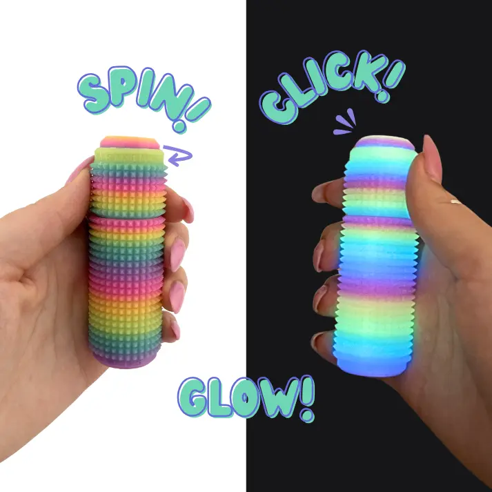 Little Ouchies Spikie MAX Spin Click Rainbow Glow Sensory Fidget Keychain - Quiet Clicky Stim Tool, Most Intense Texture, Stress Relieving Accessory, Fidget Gadget, Decompression Sensory Item