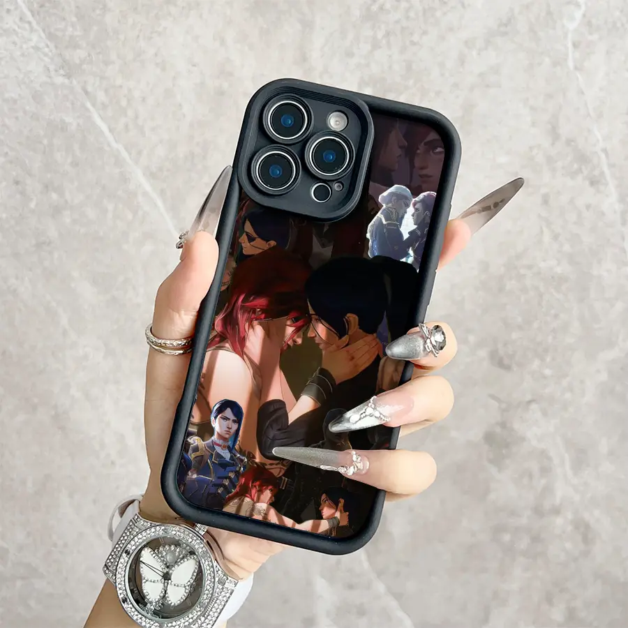 Arcane Vi & Caitlyn Couple Collage Pattern Printed Soft TPU Shockproof Phone Case, Romantic Anime Back Cover with Protection for iPhone 16 Pro Max,15,14,13,12,11,XR,XS Plus, Fan Gift Mobile Phone Casing & Accessories, Smartphone
