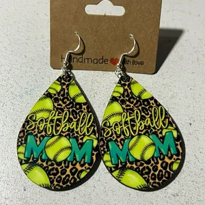 Softball Mom Leopard Print Earrings Handmade with Love Unique Design for Softball Enthusiasts