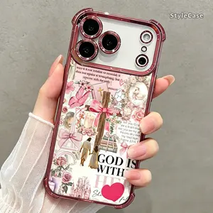 Religious Collage Phone Case iPhone 17–11 Series, Jesus Faith Pink Floral Bible Verse Protective Soft TPU Cover Gift DDSJ260627004