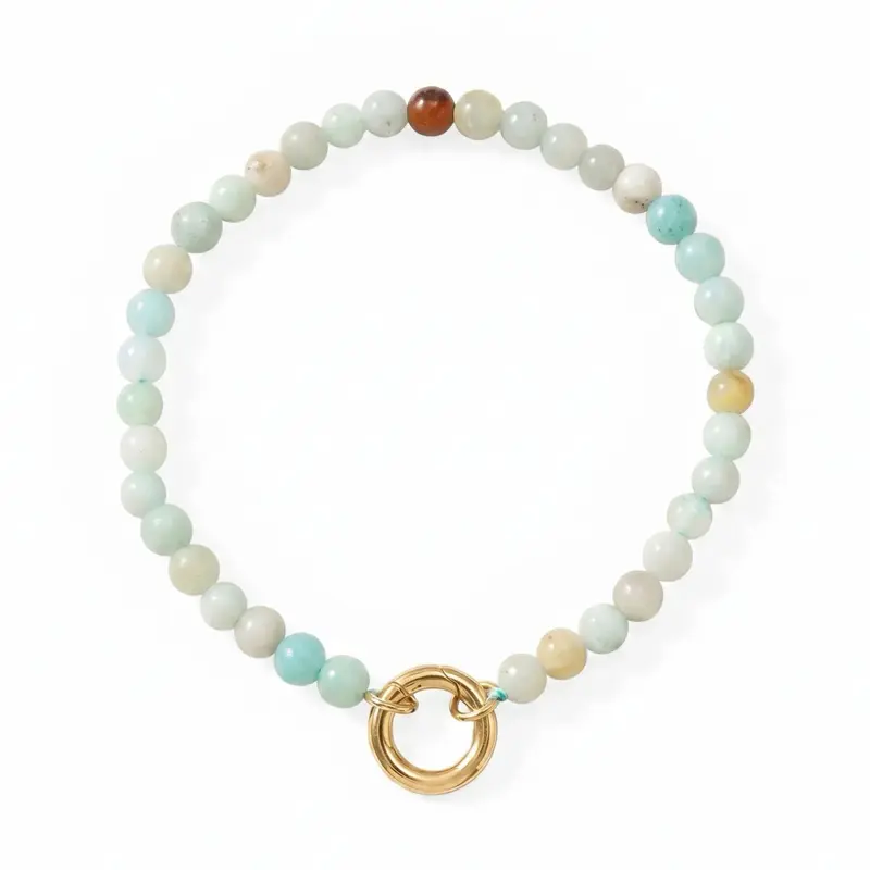 7" Inverted Hinge Bracelet, 18 Karat Gold PVD Stainless Steel, Amazonite Accent