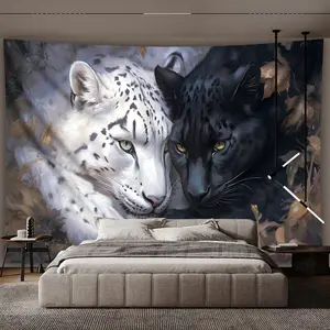 1pc Extra Large Forest Leopard Black Cat Landscape Tapestry - Majestic Polyester Wall Art, High-Definition Print, No Installation Needed, Perfect for Living Room, Bedroom, Office, or Party Decor, Bedroom Wall Art |       Natureinspired Design |       Poly