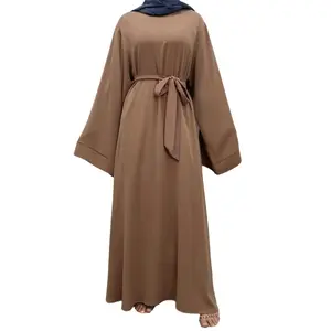 Nida Abaya with Belt - Rust Brown, Long Sleeve, Minimalist Style, Comfortable Fit, Perfect for Autumn Events, High-Quality Materials
