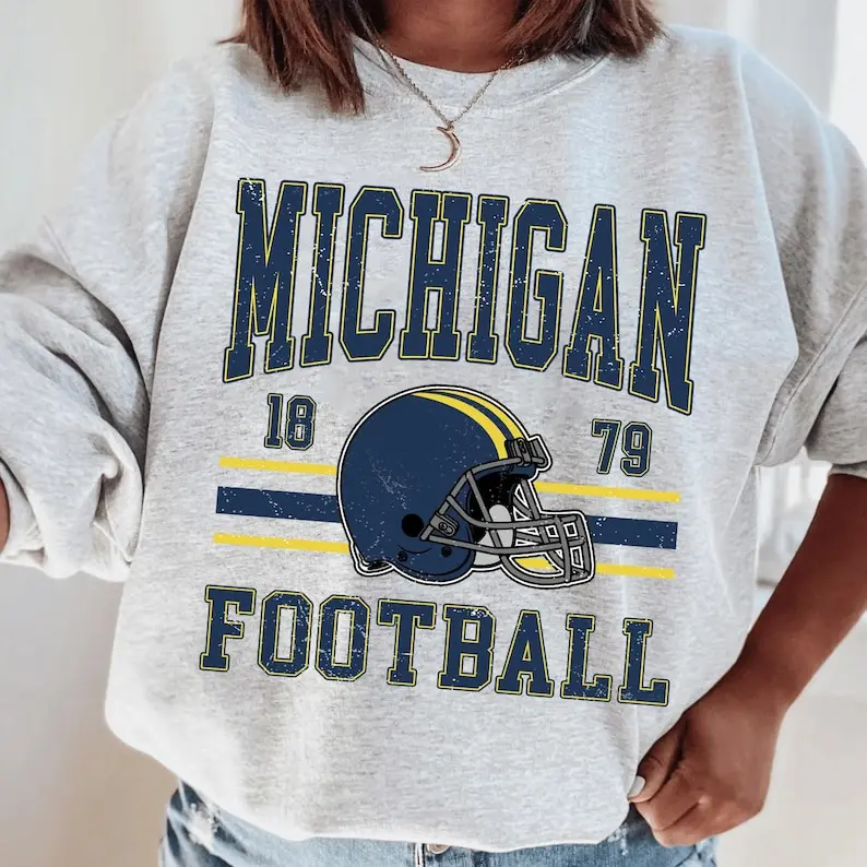 Michigan Football College Football Sweatshirt, Friday Night Lights Football And Bows Football Mom Preppy Game Day Shirt Fabric Fit