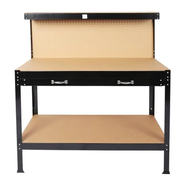 Bellemave Heavy Duty Steel Workbench, Workshop Desk with Drawer and Peg Board for Tool Storage, Workshop Tool Organizer
