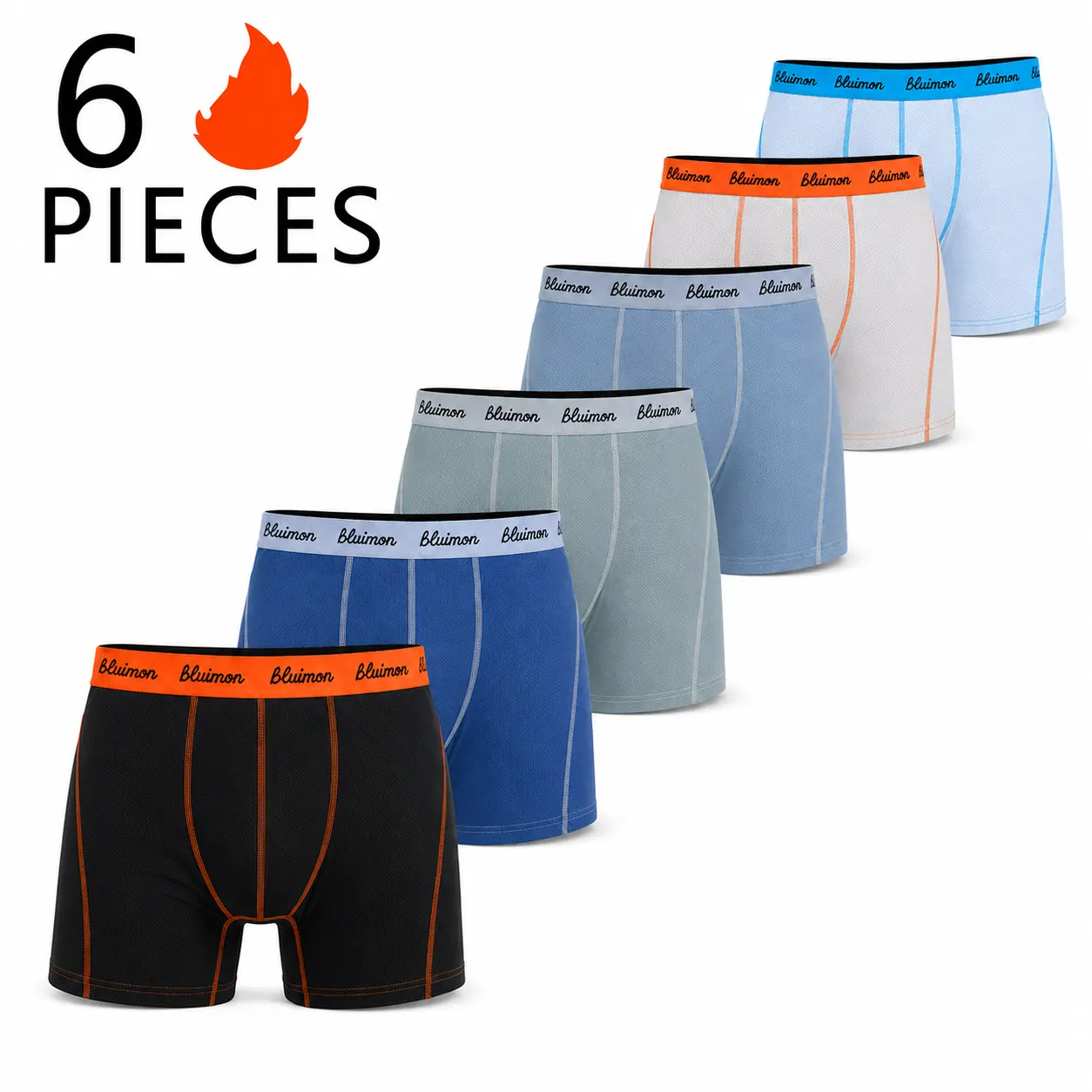 Bluimon Men’s Aero-Flow 3D Elite Mesh Triangle Underwear, 6-Pack — Ice Silk Cool Feel, 10 Vibrant Colorways, Moisture-Wicking Quick Dry, Snug & Secure Fit, Premium Set, Perfect Gift, Straight-Cut Briefs, Square-Cut Underwear, Summer Lettering Stylemen