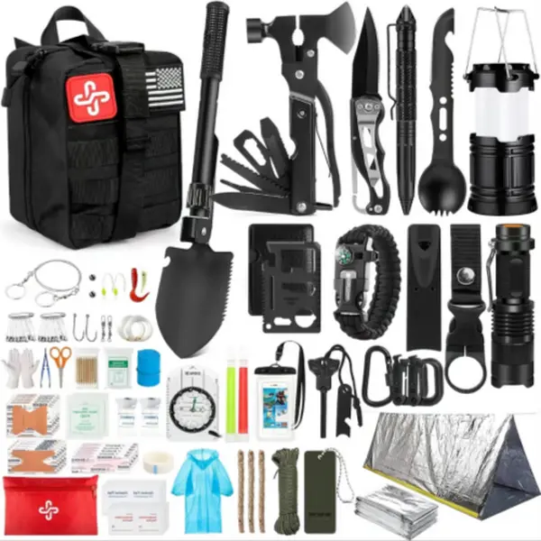 Emergency Survival Kit with First Aid Kit and Molle Pouch | Survival Gear Emergency Supplies Emergency Tent for Earthquake, Outdoor Adventure, Camping, Hiking, Hunting